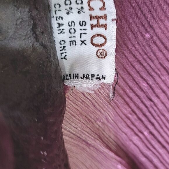 Vtg lilac sheer silk chiffon crepon patterned end slim scarf - Picture 9 of 13